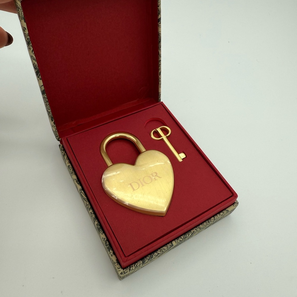 Dior Gold Heart Lock and Key Set